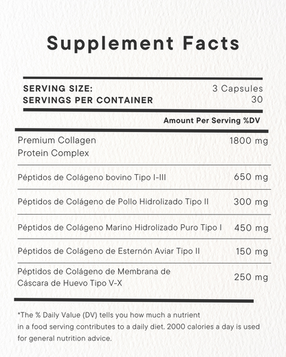 Colágeno 5 en 1 para apoyar la firmeza de la piel, las articulaciones, huesos, cabello y uñas.