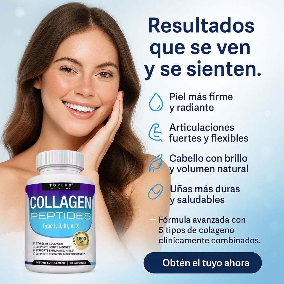 Colágeno 5 en 1 para apoyar la firmeza de la piel, las articulaciones, huesos, cabello y uñas.